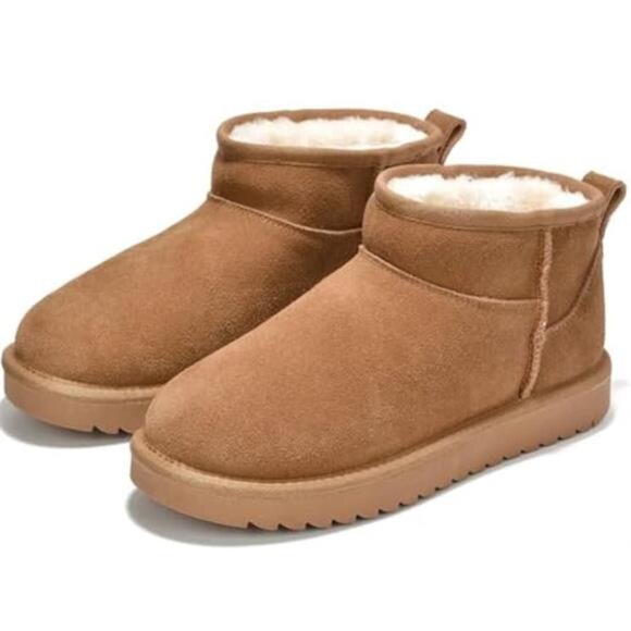 Womens Genuine Leather Ankle Boots Winter Water Resistant Fur Lined - Picture 1 of 6